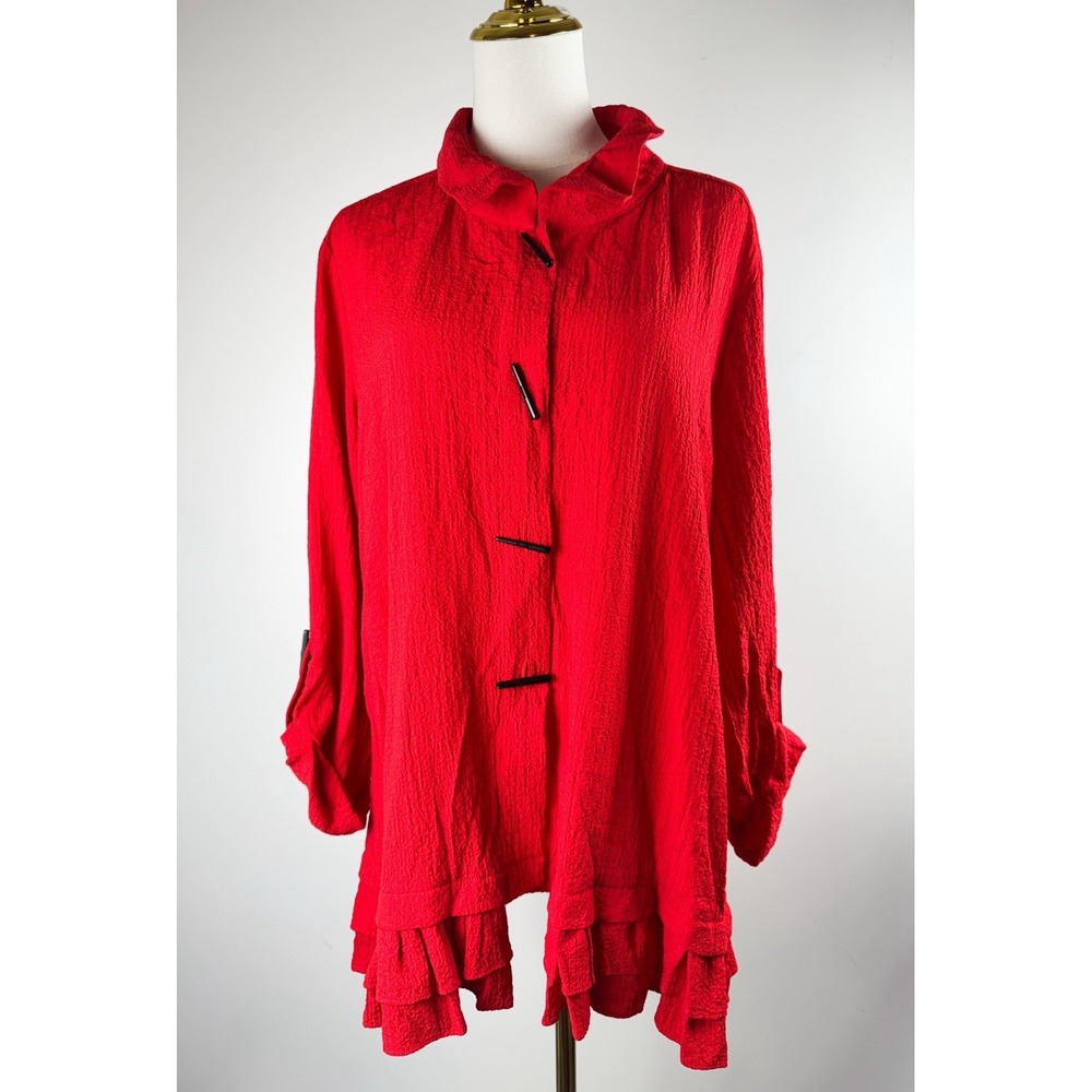 Ali Miles Sz L Woven Wire Collar 3/4 Sleeve Blouse Jacket Artsy Lagenlook